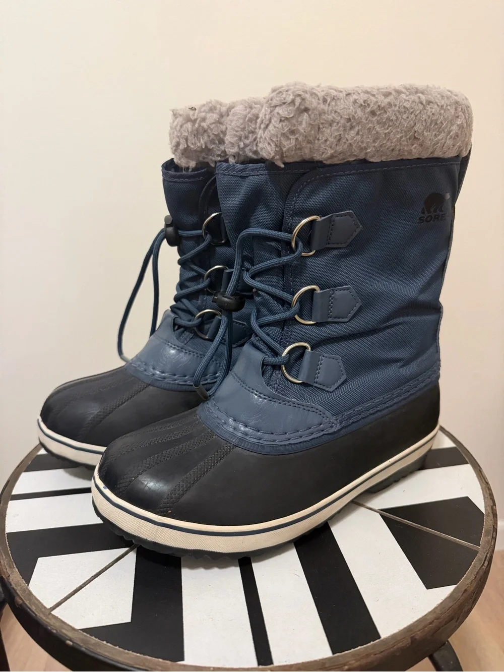 Sorel Navy and Black Winter Snow Boot with Faux Fur Cuff